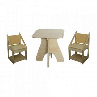 Set Masa din lemn + 2 scaune Casa papusilor